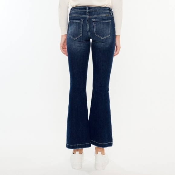 KanCan Mid-Rise Jeans Slim Fit Tapered Flare Button Fly Distressed Denim Pants - Picture 12 of 13